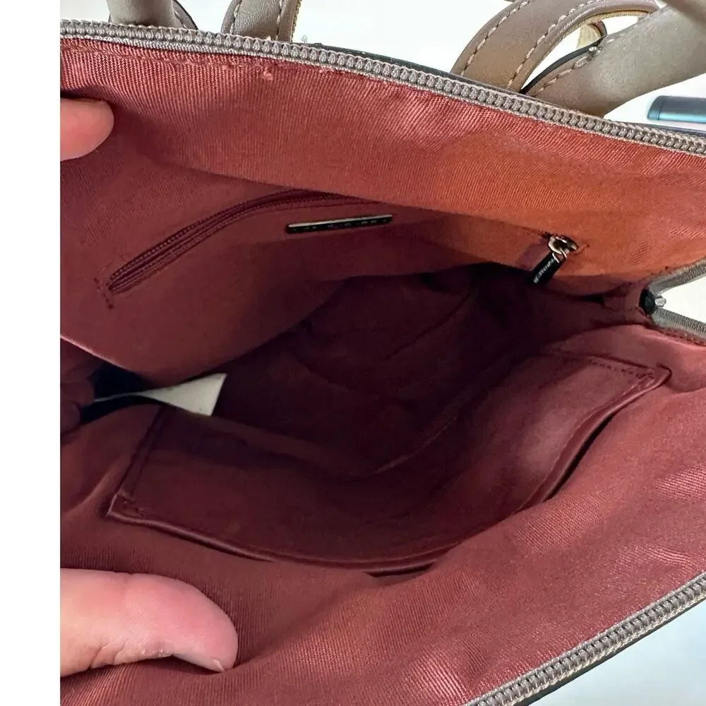 David Jones Paris Leather Mini Backpack Purse Taupe Top Handle Adjustable Straps